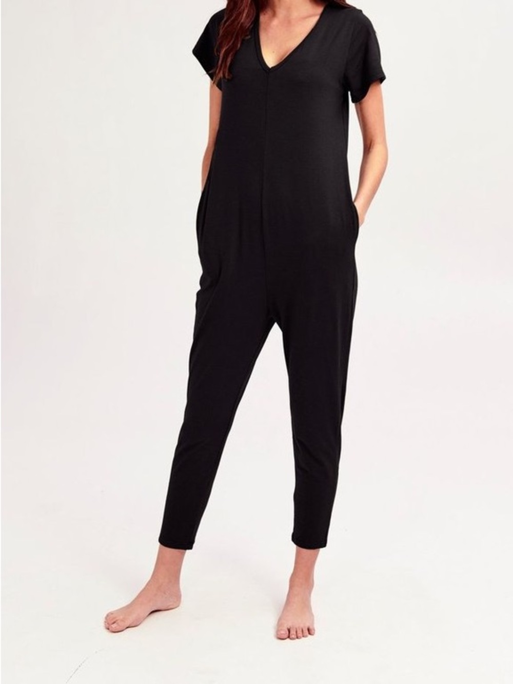 Smash + Tess Sunday Romper Jumpsuit Black Bamboo Cotton Loungewear Sz S